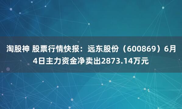 淘股神 股票行情快报：远东股份（600869）6月4日主力资金净卖出2873.14万元